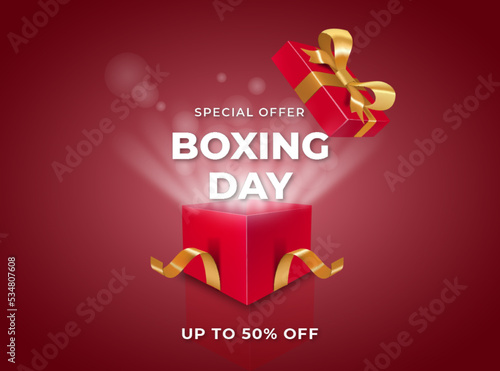 Realistic boxing day sale with red background