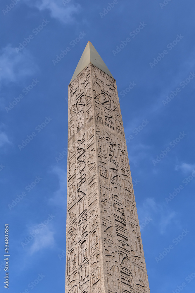 The Luxor Egyptian Obelisk at Place de la Concorde. Paris, France.