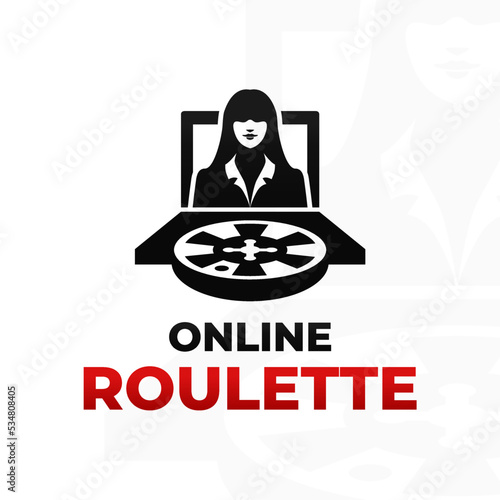 Online roulette vector icon. Live roulette casino game icon. Roulette dealer on laptop vector illustration.