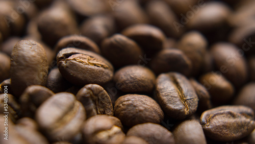 Close up macro coffee beans detailed roasted grains texture bokeh