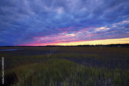 A beautiful sunset over the marsh behind Pawleys Island  South Carolina  USA.