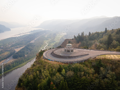 Vista House at Crown Point Overlooking the Columbia River Gorge in Oregon