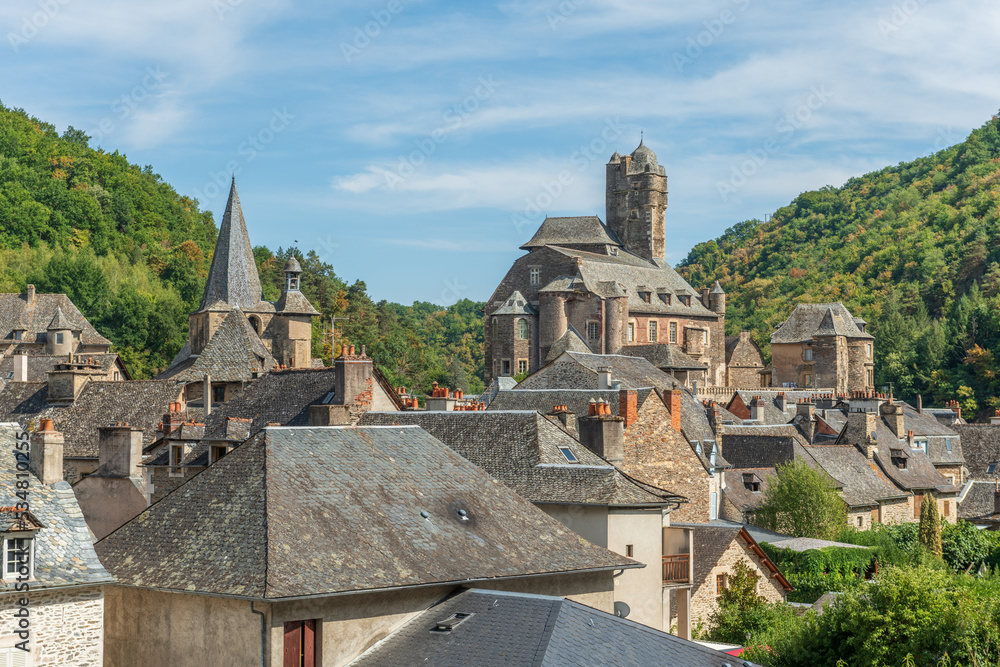 The Estaing medieval castle in the village of Estaing touristic place.