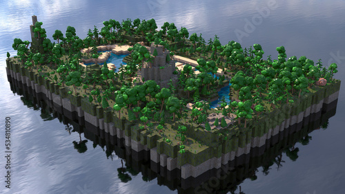 Low Poly island in ocean, Minecraft style in 8K