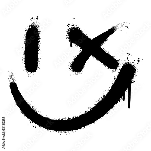 Spray Painted Graffiti smiling face emoticon isolated on white background. vector illustration.