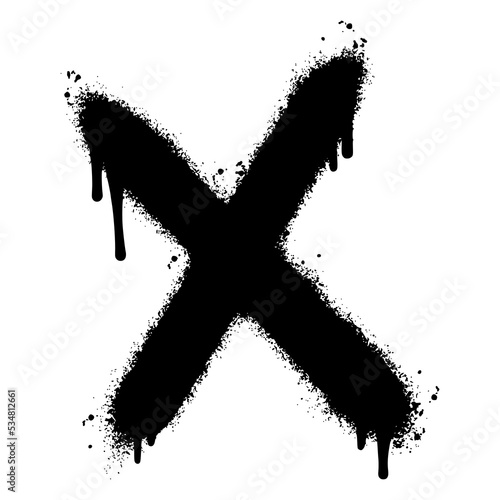 Spray Painted Graffiti x Sprayed isolated with a white background. graffiti font x with over spray in black over white. Vector illustration.