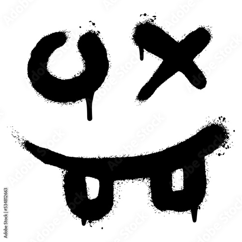 Spray Painted Graffiti scary sick face emoticon isolated on white background. vector illustration.