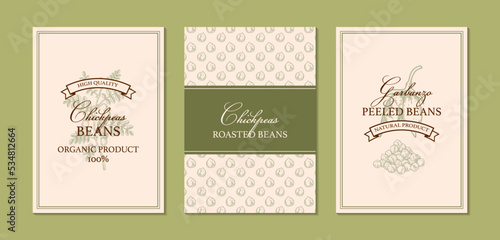 Set of hand drawn vintage chickpeas packaging designs. Vector illustration in sketch stile