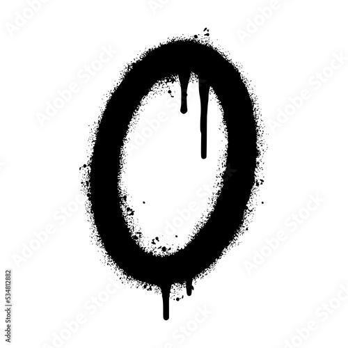 Spray Painted Graffiti font O Sprayed isolated with a white background. graffiti font O with over spray in black over white. Vector illustration.