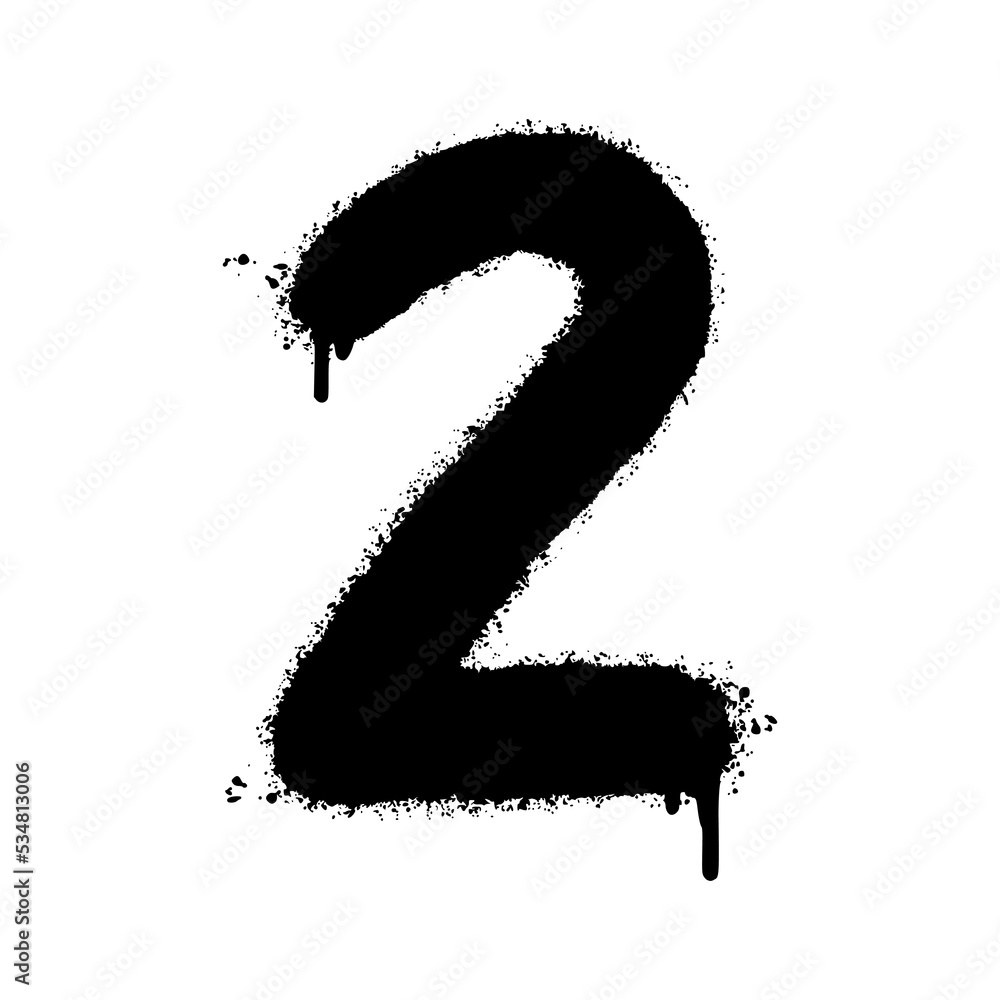 Spray Painted Graffiti number 2 Sprayed isolated with a white background. graffiti number two with over spray in black over white. Vector illustration. Spray Painted Graffiti number 2 Sprayed isolated with a white background. graffiti number two with over spray in black over white. Vector illustration.