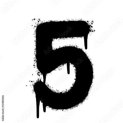 Spray Painted Graffiti number 5 Sprayed isolated with a white background. graffiti number five with over spray in black over white. Vector illustration.
