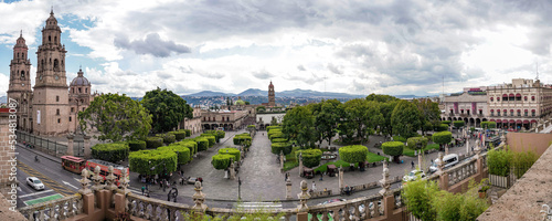 Aerial: panorama view of the landscape and the city of Morelia, Michoacan, Mexico. Drone view
 photo