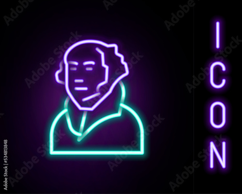 Glowing neon line George Washington icon isolated on black background. Colorful outline concept. Vector