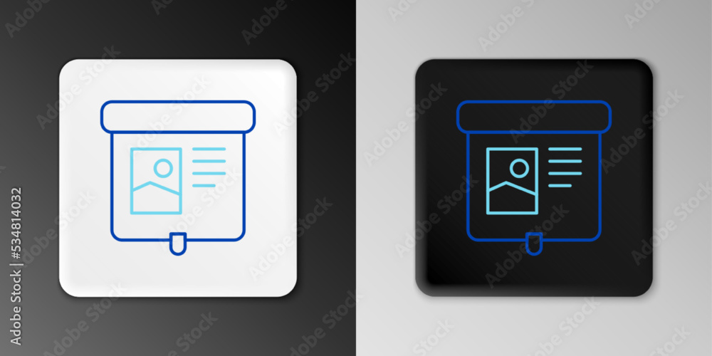 Line Projection screen icon isolated on grey background. Business presentation visual content like slides, infographics and video. Colorful outline concept. Vector Line Projection screen icon isolated on grey background. Business presentation visual content like slides, infographics and video. Colorful outline concept. Vector