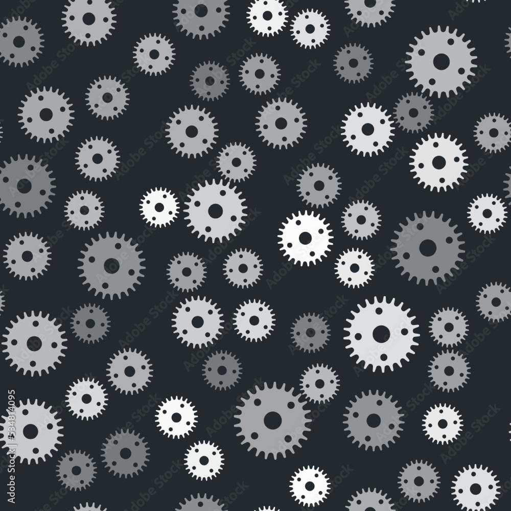 Grey Gear icon isolated seamless pattern on black background. Cogwheel gear settings sign. Cog symbol. Vector Grey Gear icon isolated seamless pattern on black background. Cogwheel gear settings sign. Cog symbol. Vector
