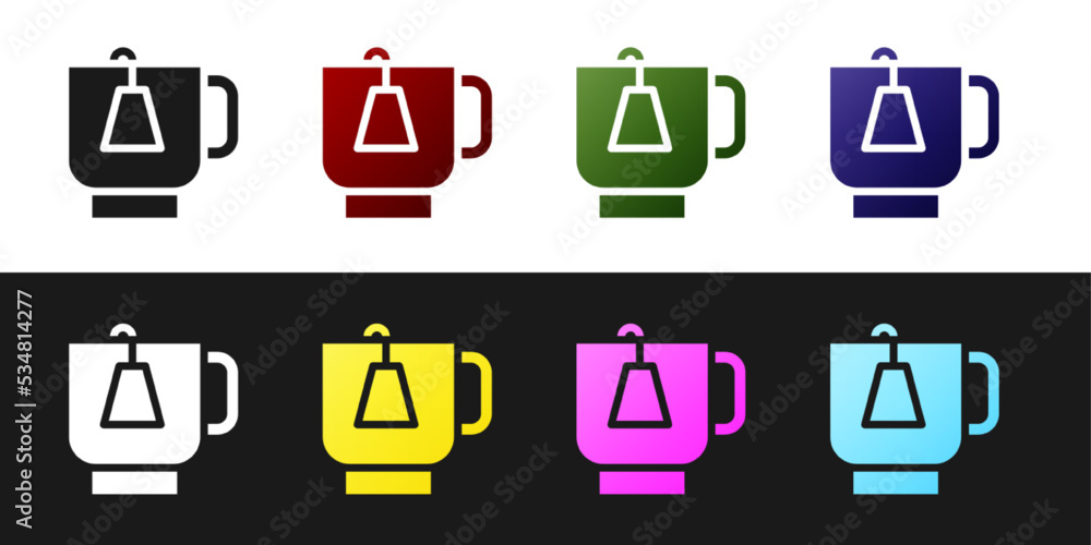 Set Cup of tea with tea bag icon isolated on black and white background. Vector Set Cup of tea with tea bag icon isolated on black and white background. Vector