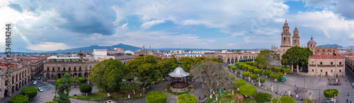 Aerial: epic view of the landscape and cityscape in Morelia. Drone view
 photo