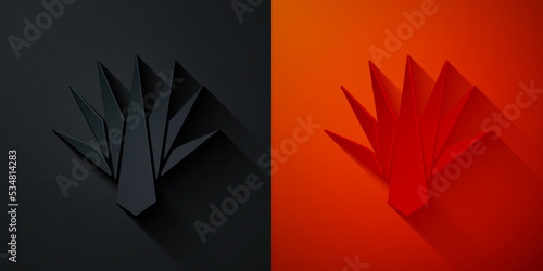 Paper cut Agave icon isolated on black and red background. Traditional Mexican plant. Paper art style. Vector