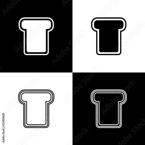 Set Bread toast for sandwich piece of roasted crouton icon isolated on black and white background. Lunch, dinner, breakfast snack. Vector