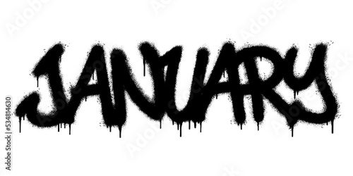 Spray Painted Graffiti January Word Sprayed isolated with a white background. graffiti font January with over spray in black over white. Vector illustration.