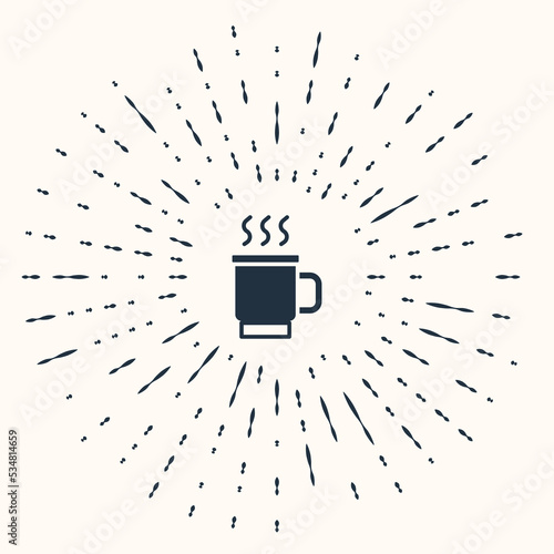 Grey Cup of tea icon isolated on beige background. Abstract circle random dots. Vector