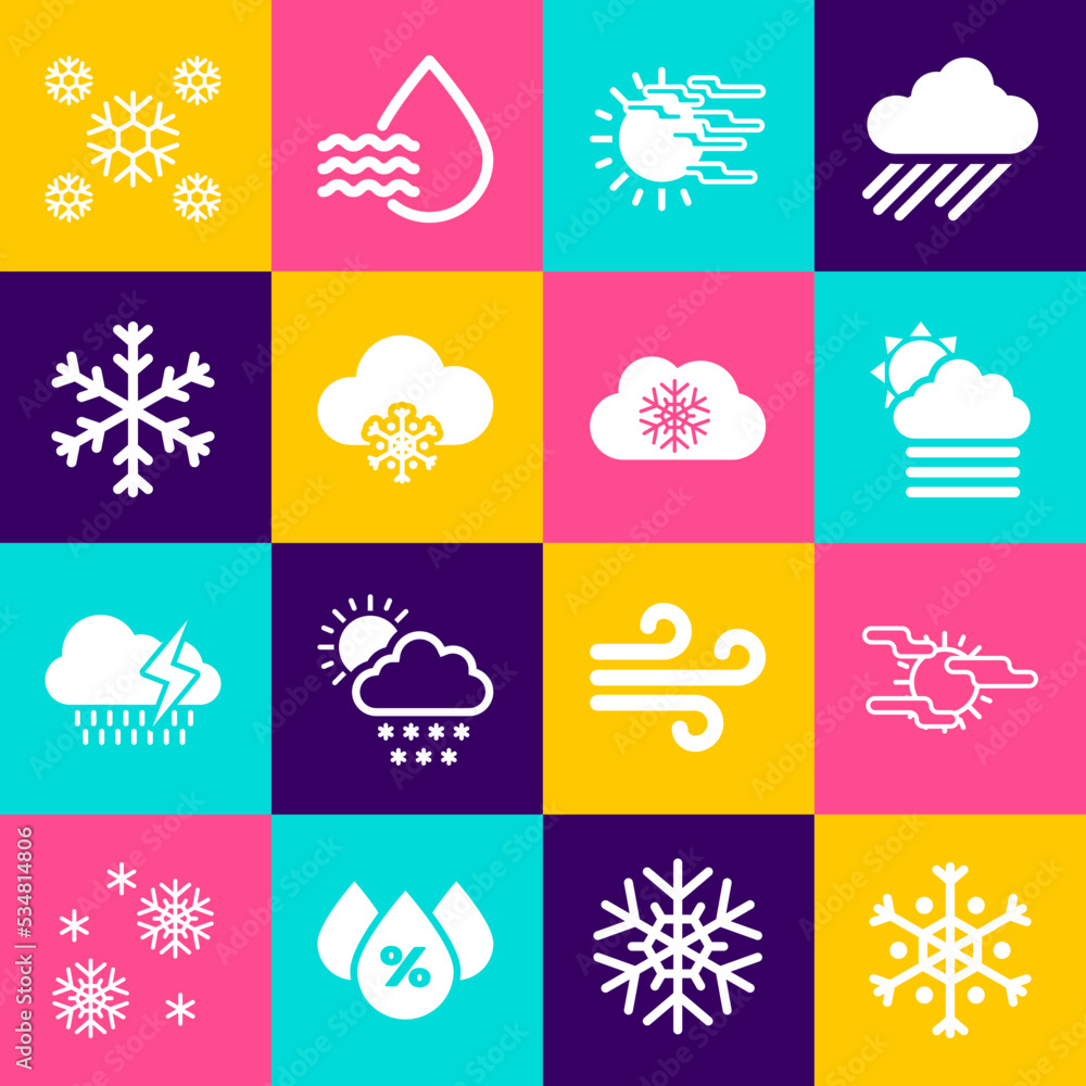 Set Snowflake, Fog and sun, cloud with, Cloud snow and icon. Vector Set Snowflake, Fog and sun, cloud with, Cloud snow and icon. Vector