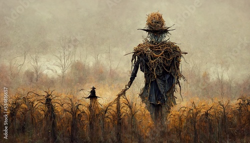 Obraz na plátně Abstract scarecrow in a spooky field