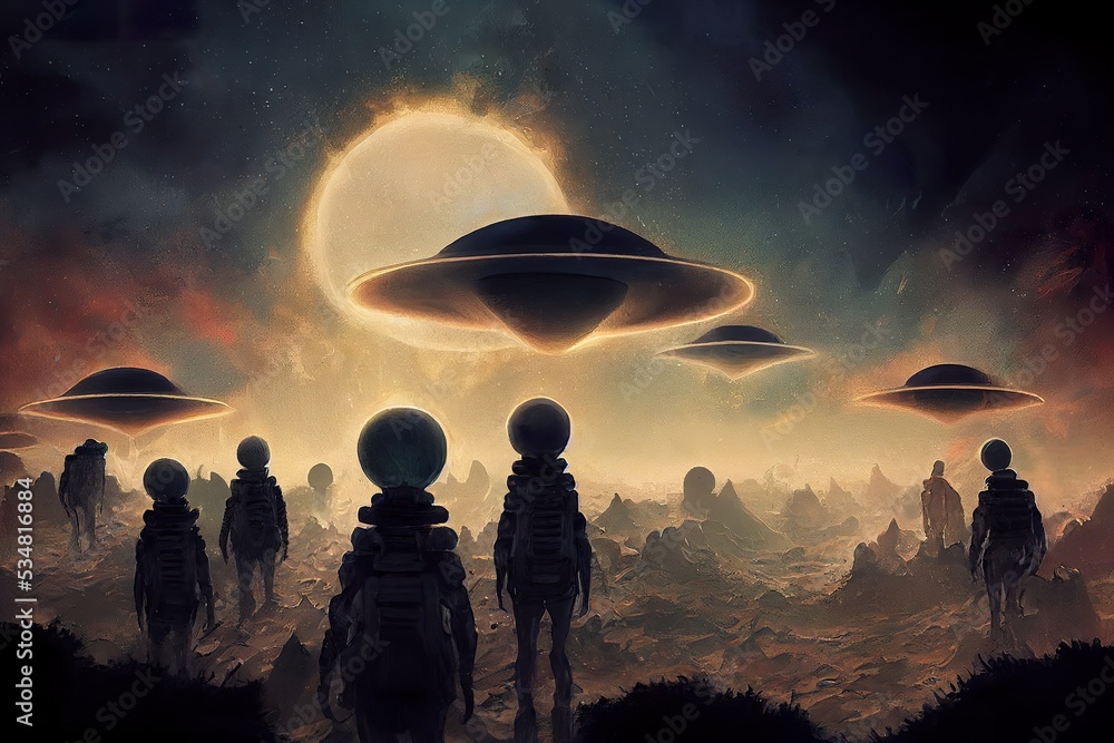 Sci fi alien invasion concept art illustration Stock Illustration