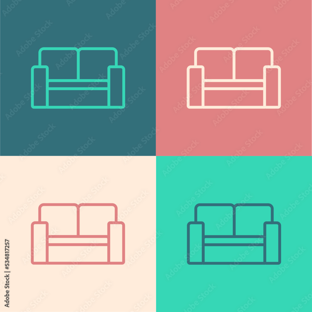 Pop art line Cinema chair icon isolated on color background. Vector Pop art line Cinema chair icon isolated on color background. Vector