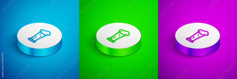 Isometric line Glass of beer icon isolated on blue,green and purple background. White circle button. Vector Isometric line Glass of beer icon isolated on blue,green and purple background. White circle button. Vector