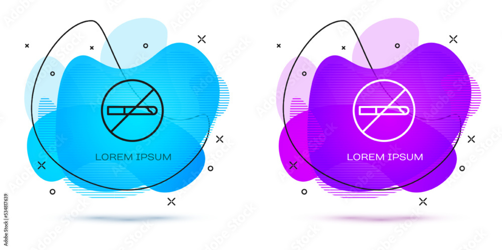 Line No Smoking icon isolated on white background. Cigarette symbol. Abstract banner with liquid shapes. Vector Line No Smoking icon isolated on white background. Cigarette symbol. Abstract banner with liquid shapes. Vector