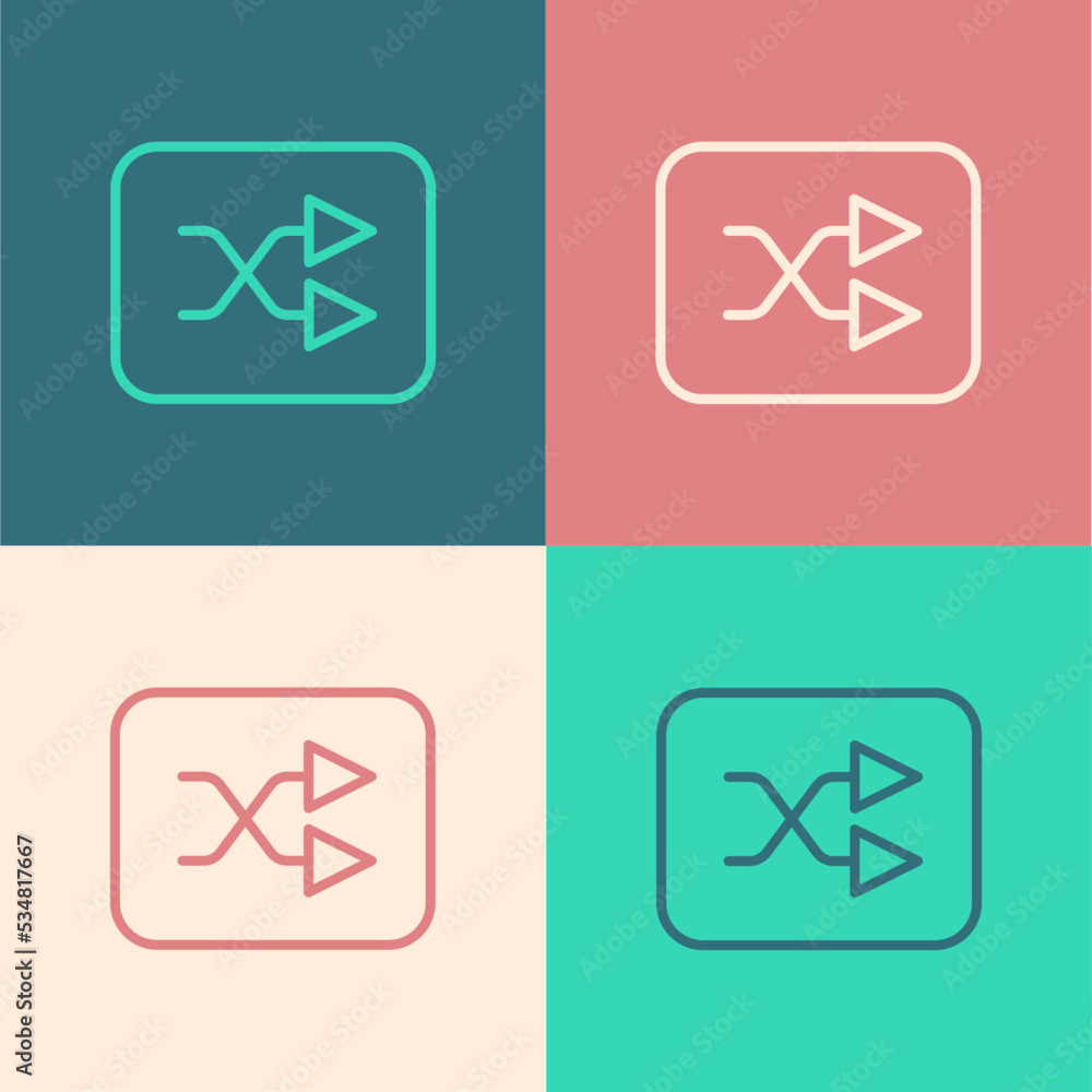 Pop art line Arrow shuffle icon isolated on color background. Vector Pop art line Arrow shuffle icon isolated on color background. Vector