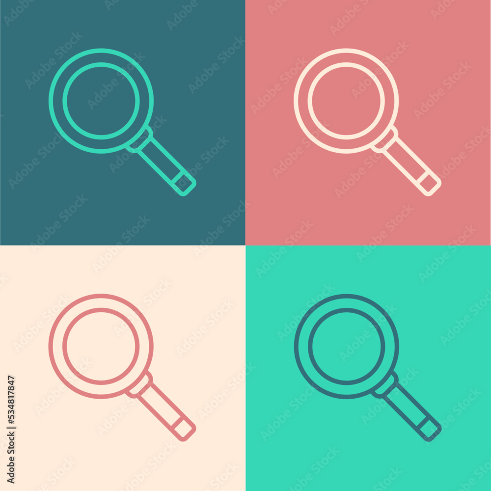 Pop art line Frying pan icon isolated on color background. Fry or roast food symbol. Vector Pop art line Frying pan icon isolated on color background. Fry or roast food symbol. Vector