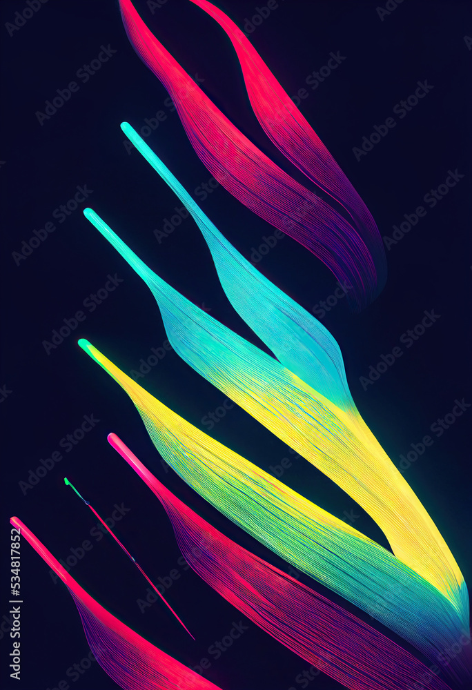 Obraz premium Curvy creative abstract wavy effects color curves flow minimalist neon luxury stylish trendy colorful waves art modern premium design simple illustration dark background.