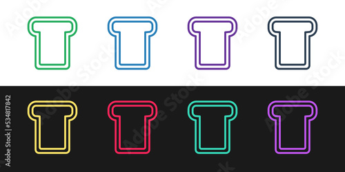 Set line Bread toast for sandwich piece of roasted crouton icon isolated on black and white background. Lunch, dinner, breakfast snack. Vector
