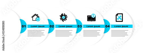 Set line File document service, Interesting facts, Bacteria and House icon. Vector
