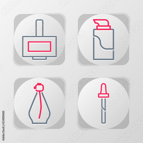 Set line Pipette, Perfume, Cream cosmetic tube and Nail polish bottle icon. Vector