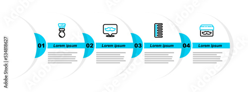 Set line Cream or lotion cosmetic jar, Hairbrush, Barbershop and Shaving icon. Vector