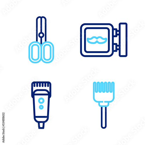 Set line Hairbrush, Electrical hair clipper or shaver, Barbershop and Scissors hairdresser icon. Vector