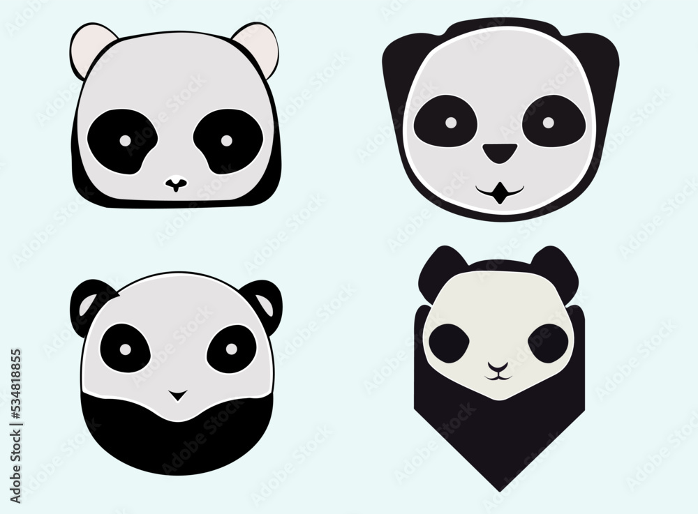 Hand drawn cute panda face flat vector illustration. Adorable panda bear head collection isolated on white background for comic element for t-shirt, sticker design Hand drawn cute panda face flat vector illustration. Adorable panda bear head collection isolated on white background for comic element for t-shirt, sticker design