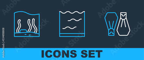 Set line Rubber flippers for swimming, Aquarium and icon. Vector