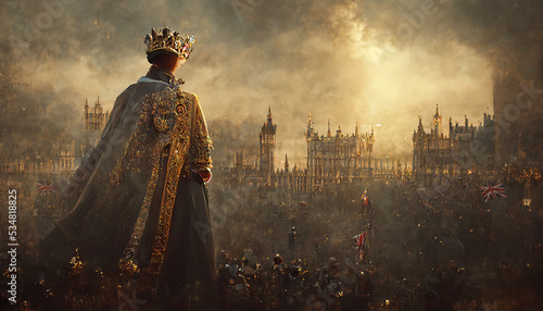 Canvas Print The new King of the United Kingdom hailed by the crowd of England, in the crowning ceremony