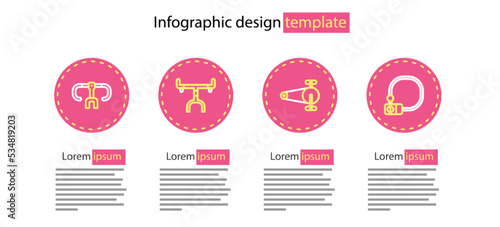 Set line Bicycle chain with gear, lock, handlebar and icon. Vector