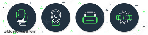 Set line Boxing training paws, Sport bag, glove and Punch boxing gloves icon. Vector