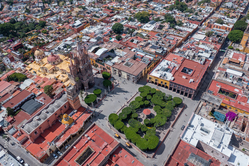 Aerial: epic cityscape in San Miguel de Allende, Mexico. Drone view
