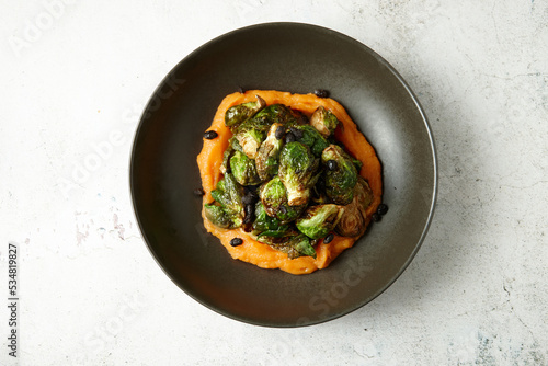 Brussel sprouts with pumpkin paste photo