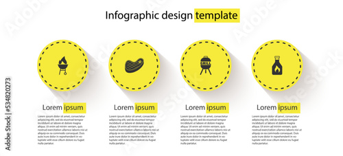 Set Barbecue grill, Steak meat, and Ketchup bottle. Business infographic template. Vector