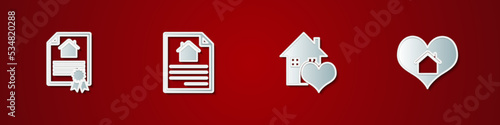 Set House contract, , with heart shape and icon. Vector