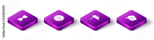 Set Isometric Hourglass, Five stars rating review, Open mail box and Speech bubble with angry smile icon. Vector