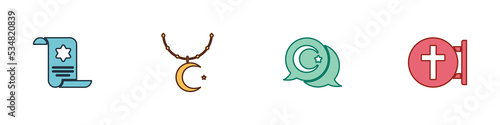 Free Download Set Torah scroll, Star and crescent on chain, and Christian cross icon. Vector - GFXLoad